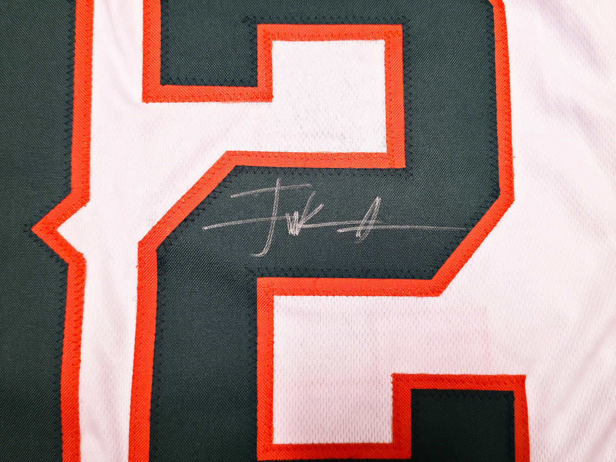 Miami Hurricanes Frank Gore Autographed White Jersey Beckett BAS Witness Stock #267392