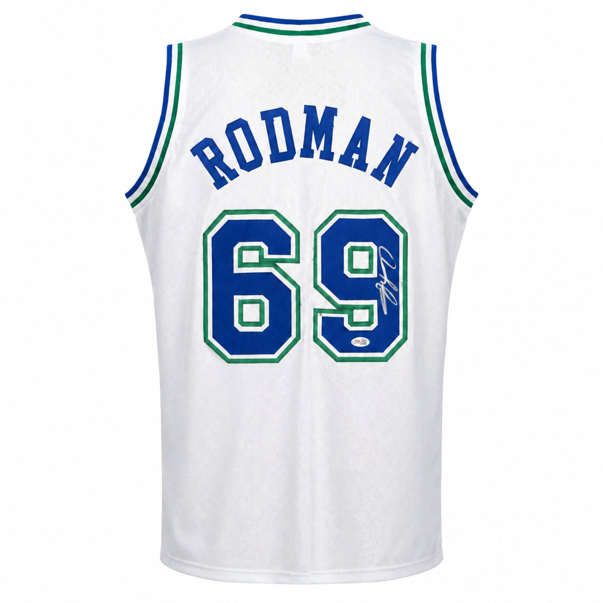Dallas Mavericks Dennis Rodman Autographed White Jersey JSA QR Stock #267415