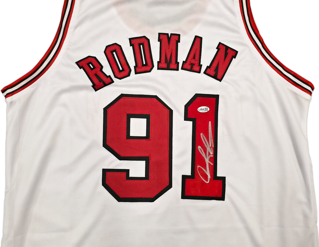 Chicago Bulls Dennis Rodman Autographed White Jersey JSA Stock #267420