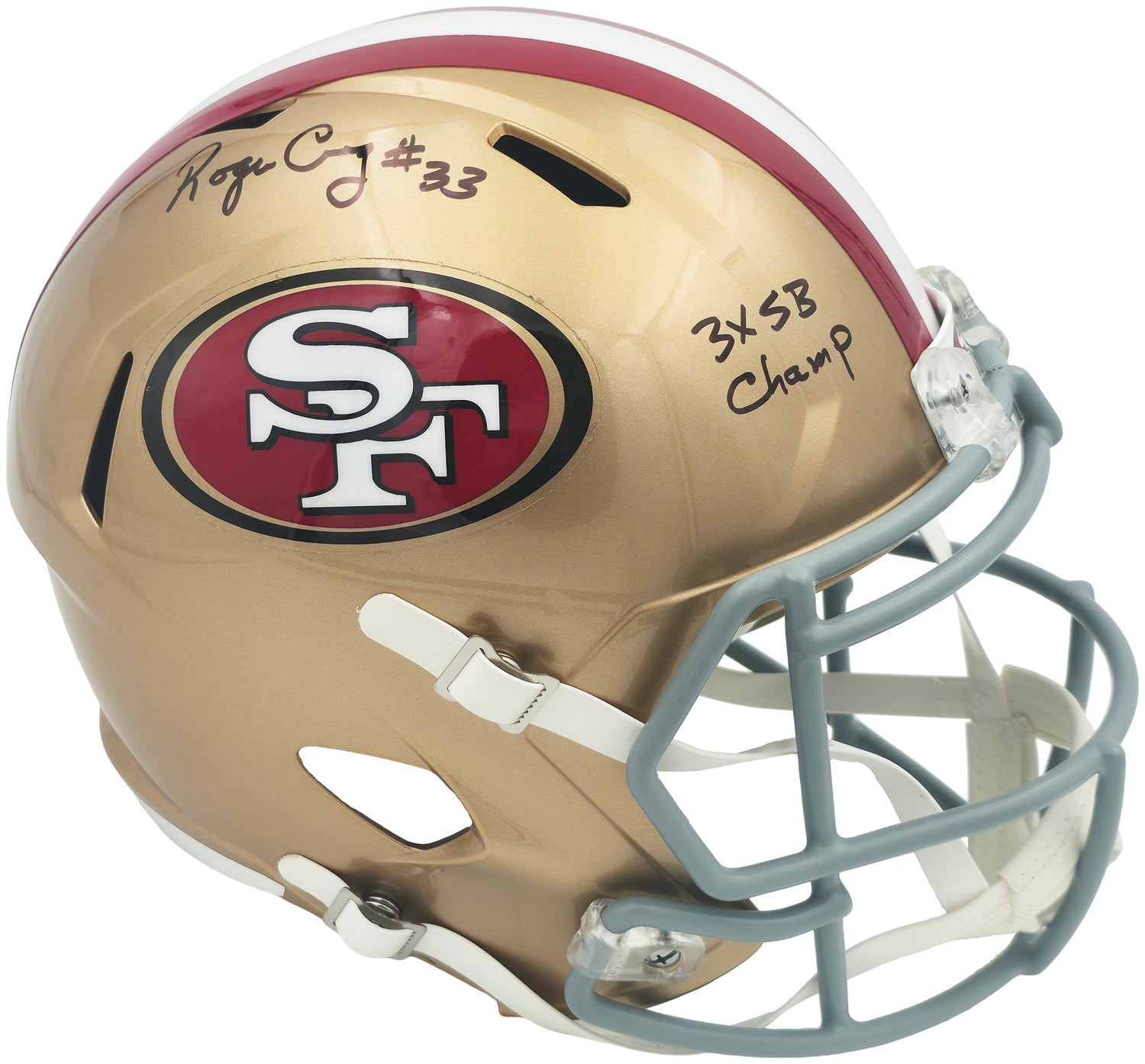 Roger Craig Autographed San Francisco 49ers Gold Full Size Speed Replica Helmet "3x SB Champs" Beckett BAS Witness Stock #253258