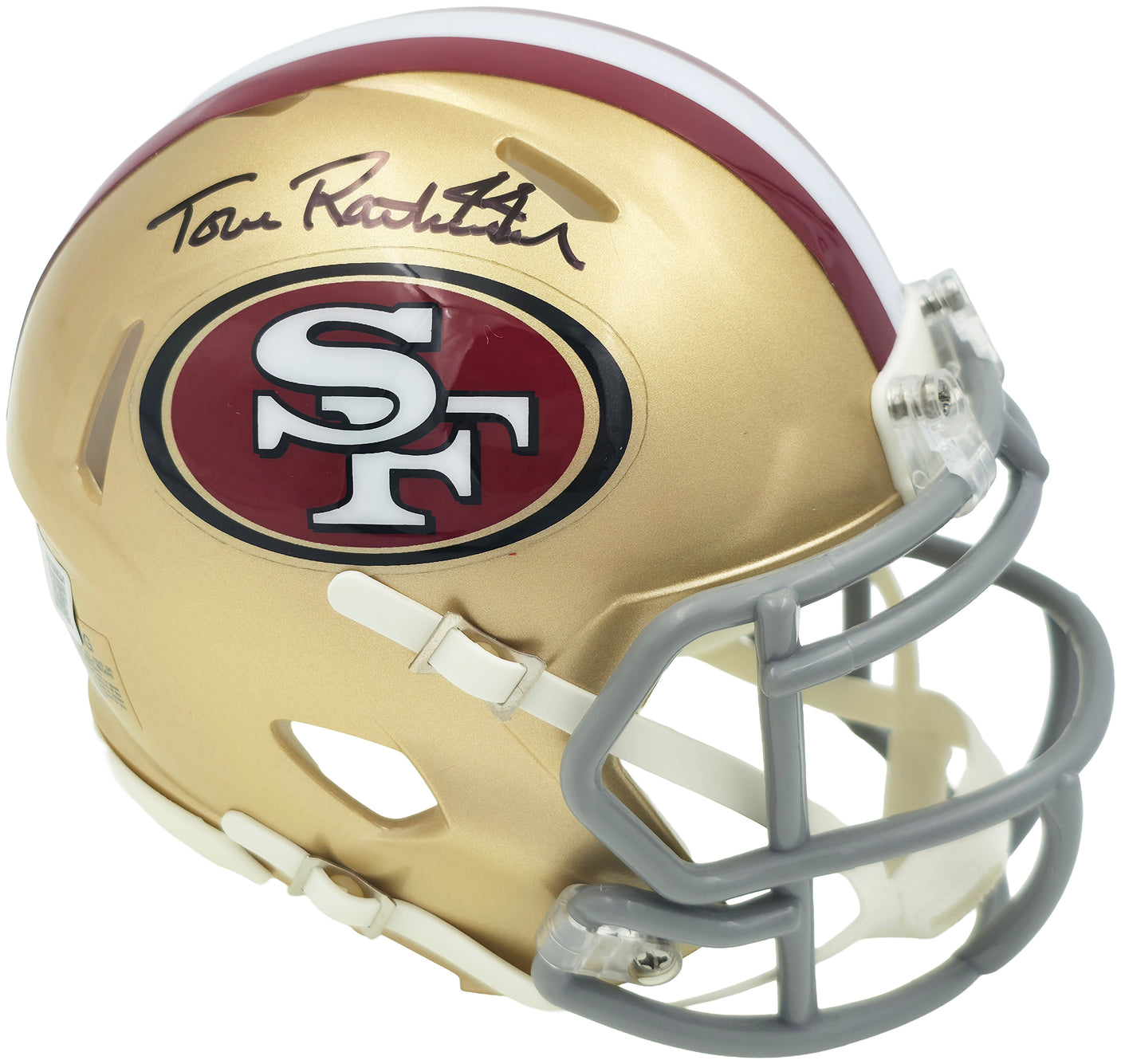 Tom Rathman Autographed San Francisco 49ers Gold Speed Mini Helmet Beckett BAS Witness Stock #253315