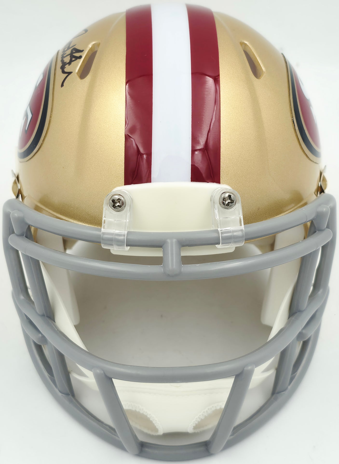 Tom Rathman Autographed San Francisco 49ers Gold Speed Mini Helmet Beckett BAS Witness Stock #253315