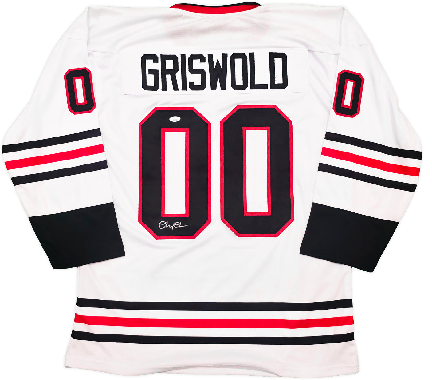 Christmas Vacation Chevy Chase Autographed White Jersey Clark Griswold JSA Stock #252794