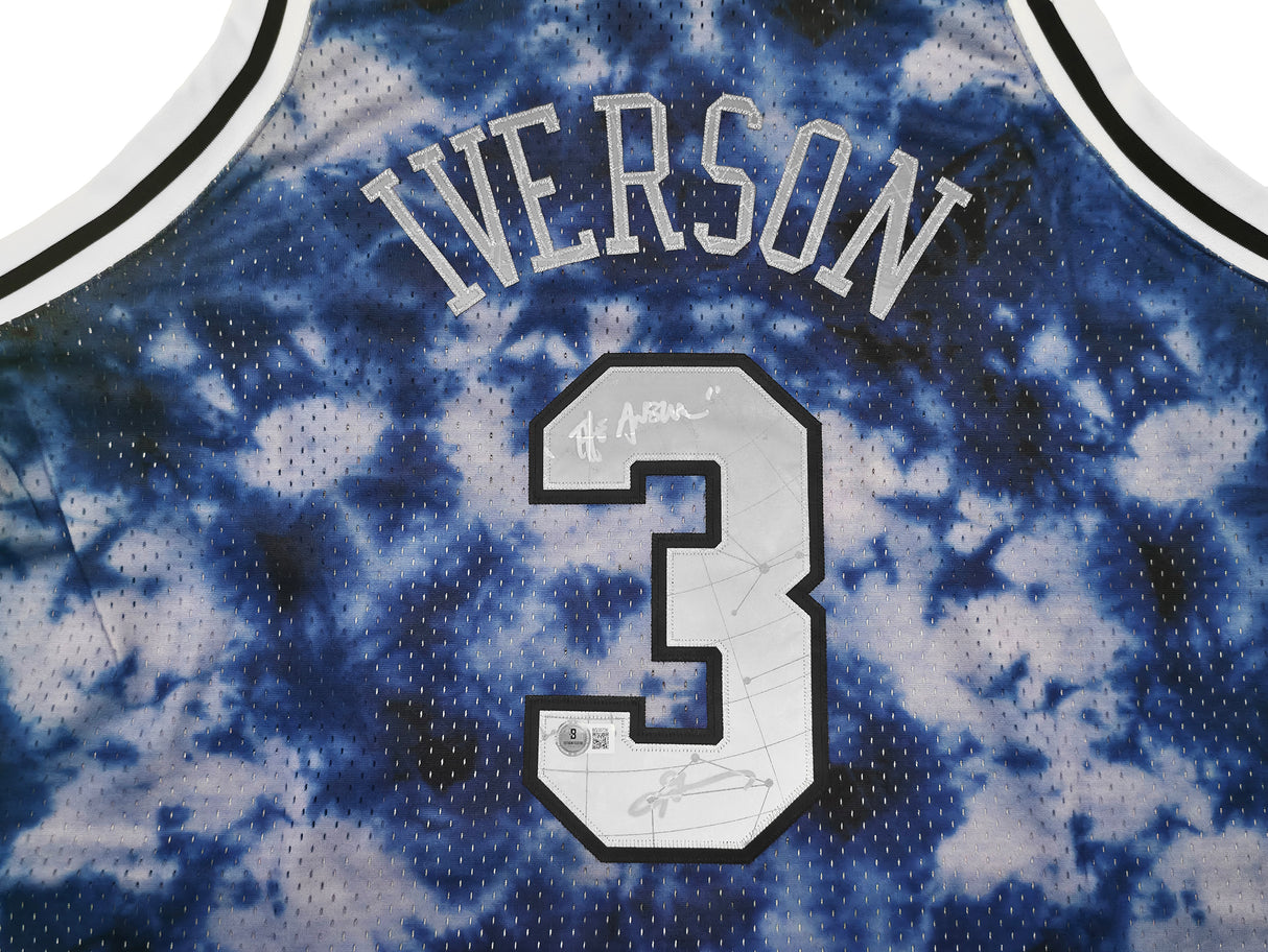 Philadelphia 76ers Allen Iverson Autographed Blue Authentic Mitchell & Ness 1996-97 HWC Swingman Galaxy Jersey Size 2XL "The Answer" Beckett BAS QR Stock #253252