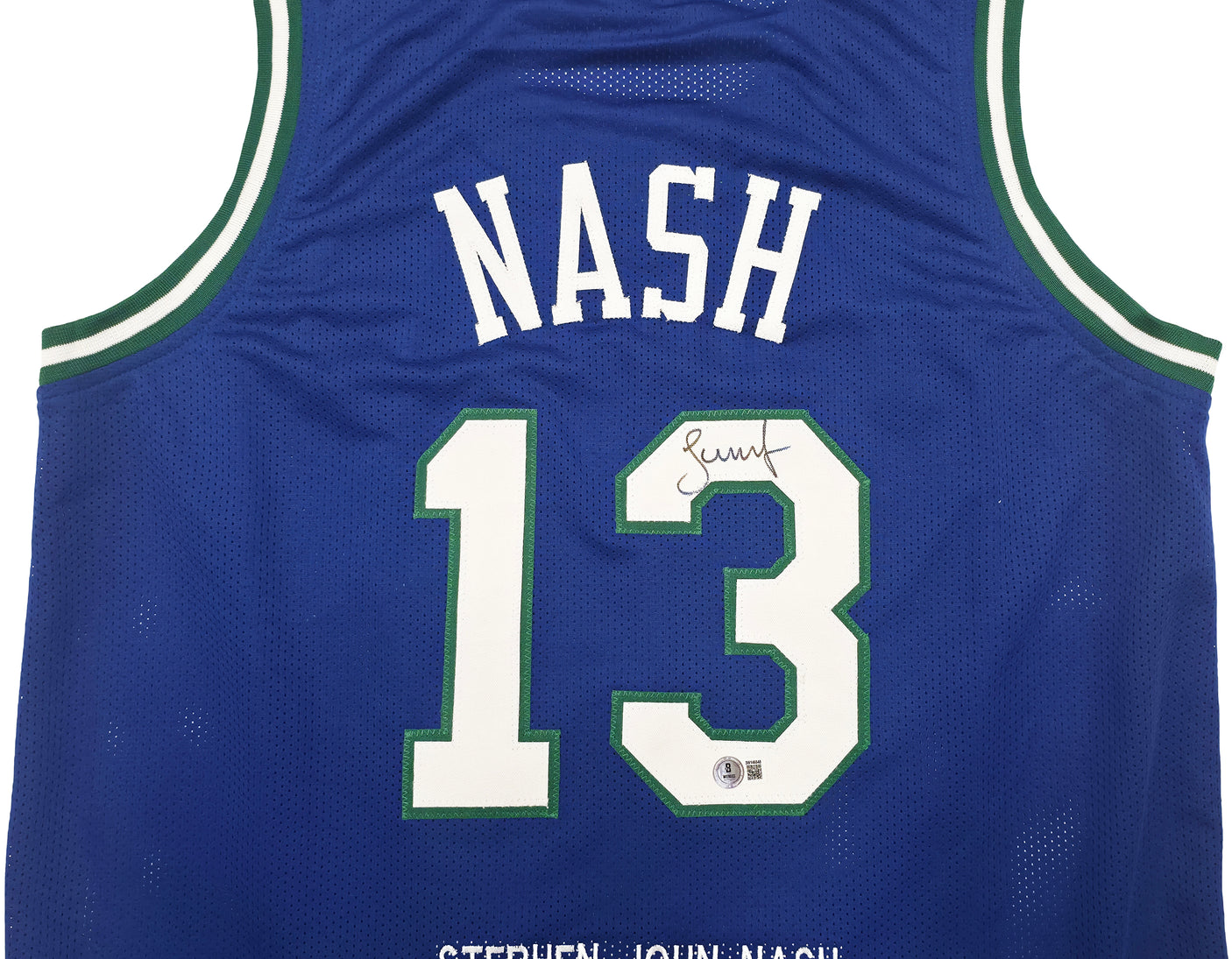 Dallas Mavericks Steve Nash Autographed Blue Stat Jersey Beckett BAS Witness Stock #252470