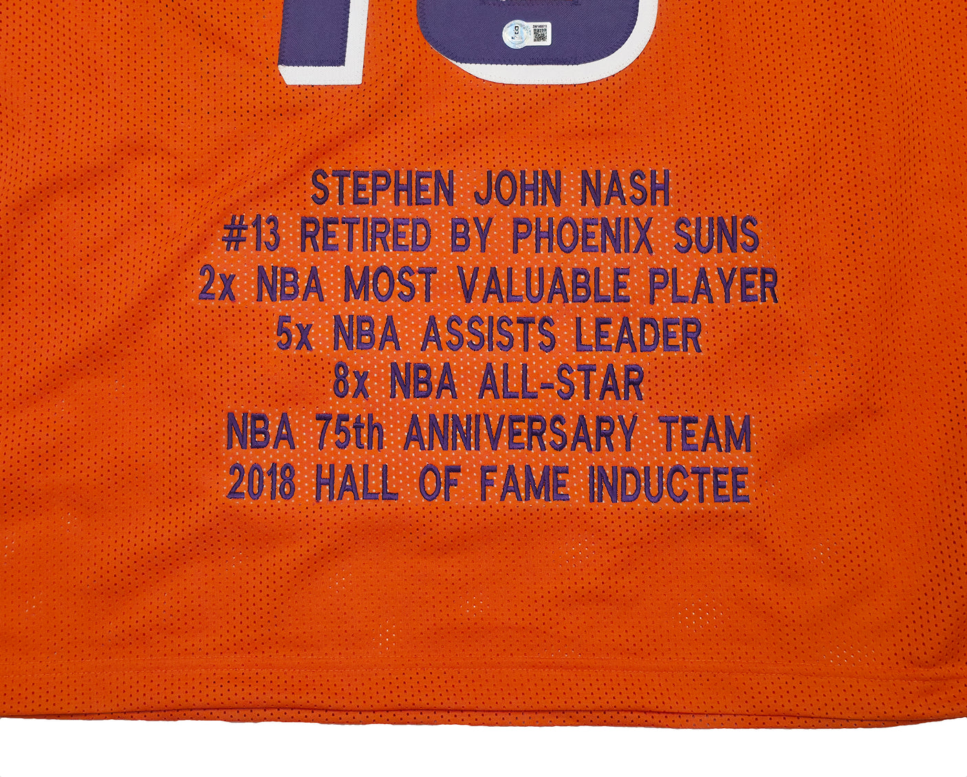 Phoenix Suns Steve Nash Autographed Orange Stat Jersey Beckett BAS Witness Stock #252471