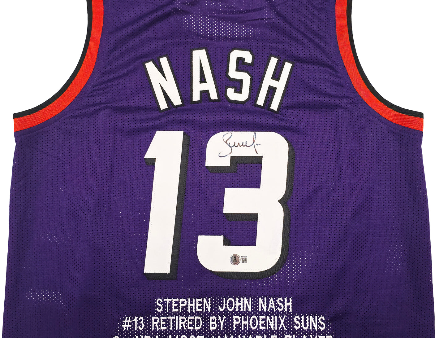 Phoenix Suns Steve Nash Autographed Purple Stat Jersey Beckett BAS Witness Stock #252472