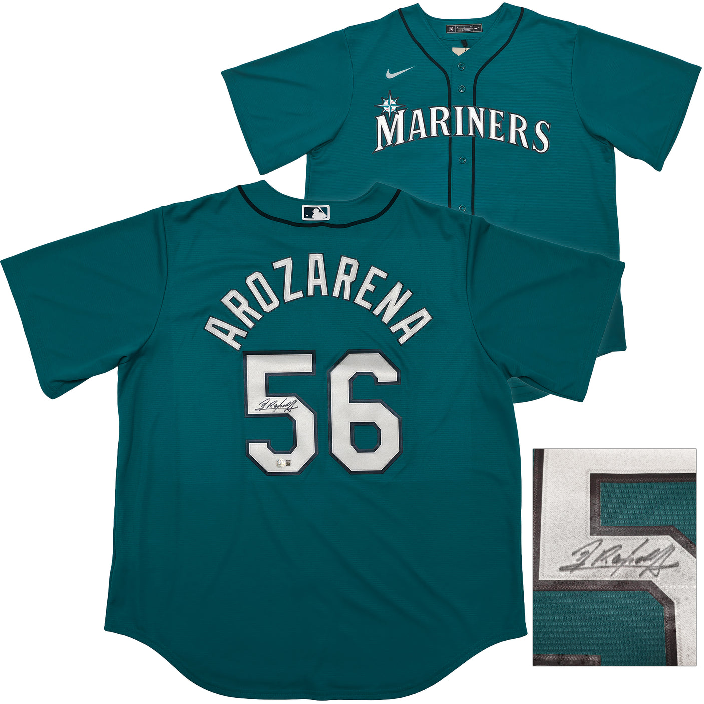 Seattle Mariners Randy Arozarena Autographed Teal Nike Jersey Size XL Beckett BAS Witness Stock #252789