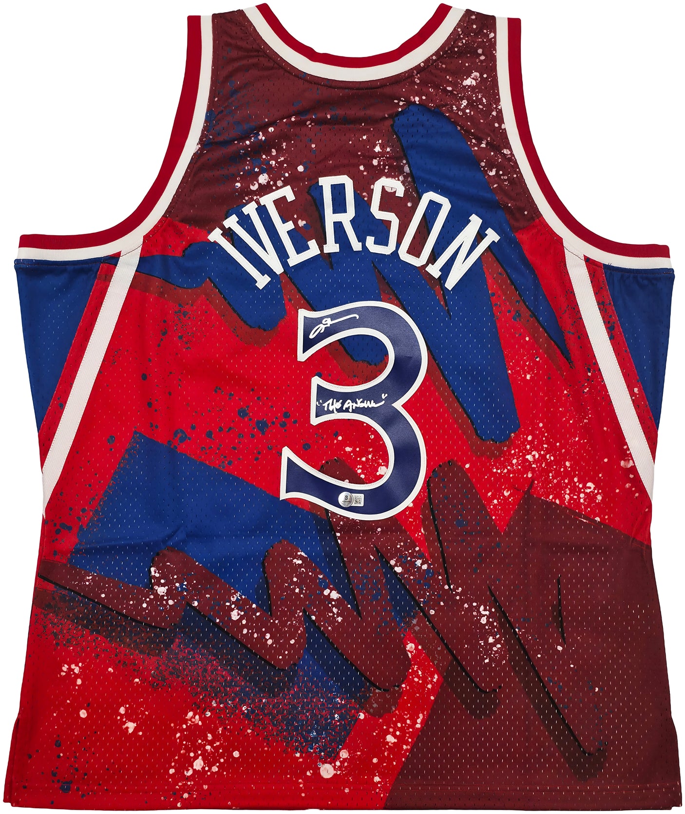 Philadelphia 76ers Allen Iverson Autographed Red & Blue Authentic Mitchell & Ness 1996-97 HWC Swingman Jersey Size 2XL "The Answer" Beckett BAS QR Stock #253250
