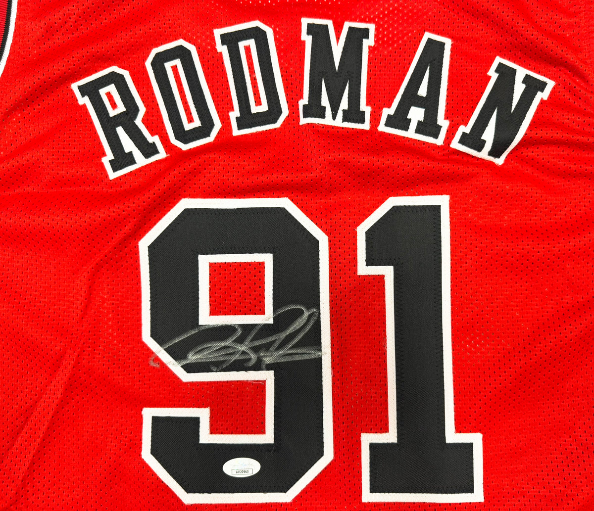Chicago Bulls Dennis Rodman Autographed Red Jersey JSA Stock #267916