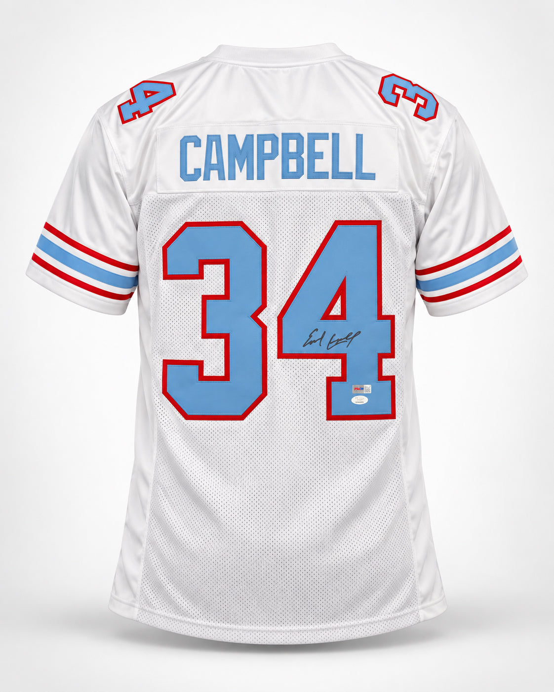 Houston Oilers Earl Campbell Autographed White Jersey JSA Witness Stock #267911