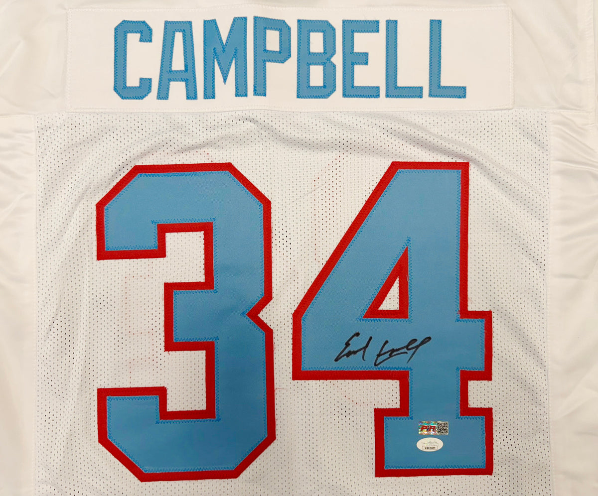 Houston Oilers Earl Campbell Autographed White Jersey JSA Witness Stock #267911