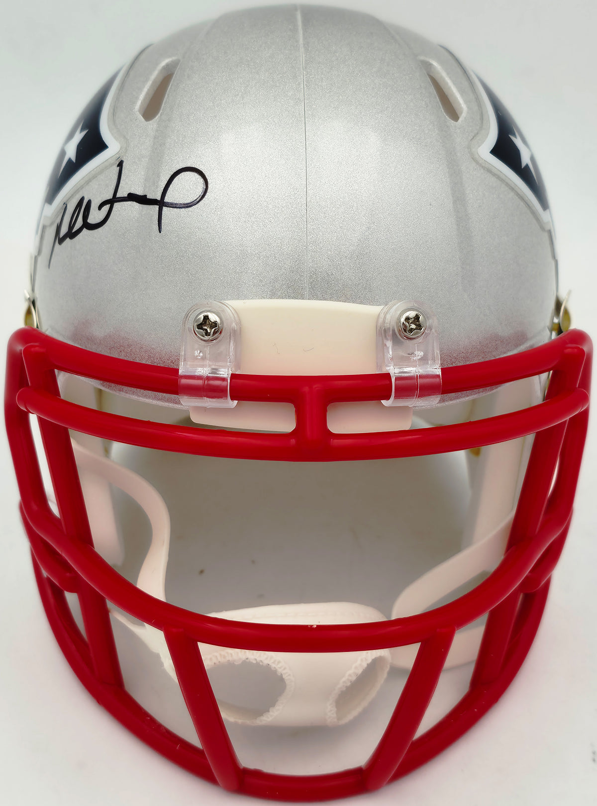 Mike Vrabel Autographed New England Patriots Silver Speed Mini Helmet JSA Witness Stock #267910