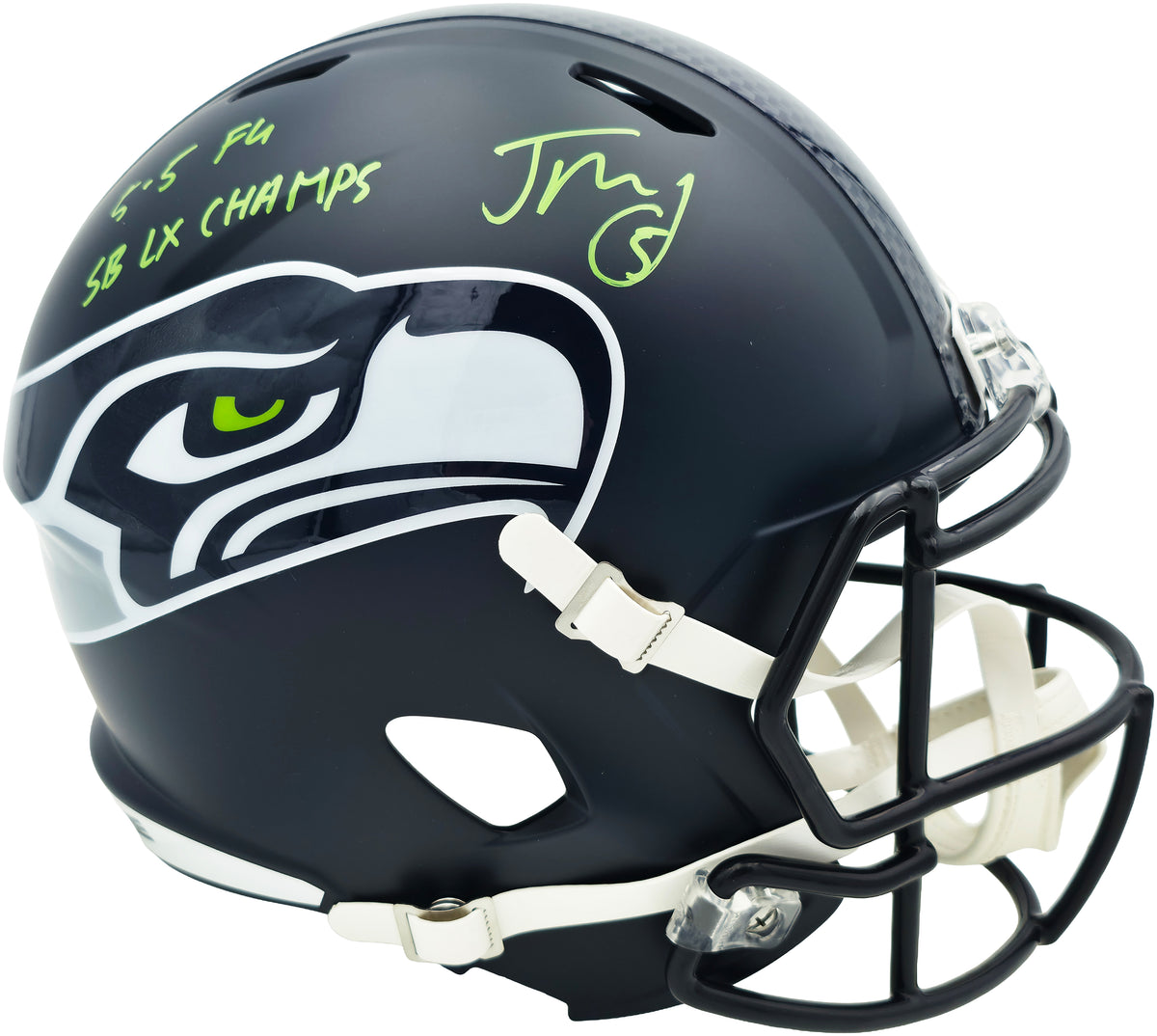 Jason Myers Autographed Seattle Seahawks Blue Full Size Super Bowl LX Champions Logo Speed Replica Helmet "5-5 FG SB LX Champs" MCS Holo Stock #267828
