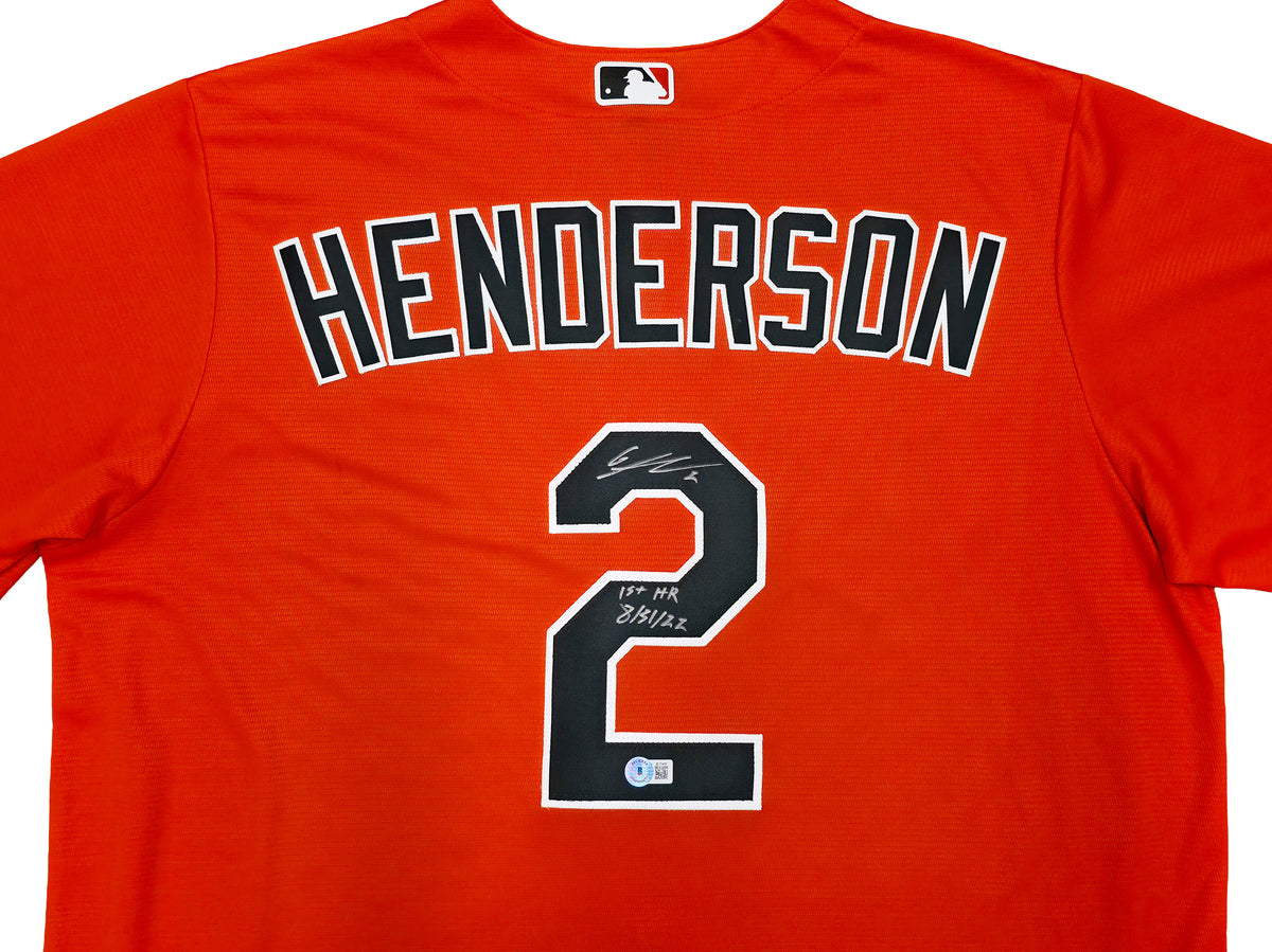 Baltimore Orioles Gunnar Henderson Autographed Orange Nike Jersey Size XL "1st HR 8/31/22" Beckett BAS QR Stock #267827