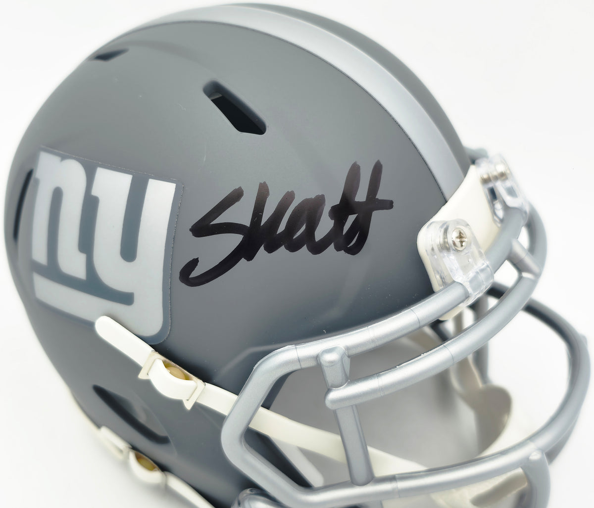 Cam Skattebo Autographed New York Giants Slate Gray Speed Mini Helmet Beckett BAS QR Stock #267944
