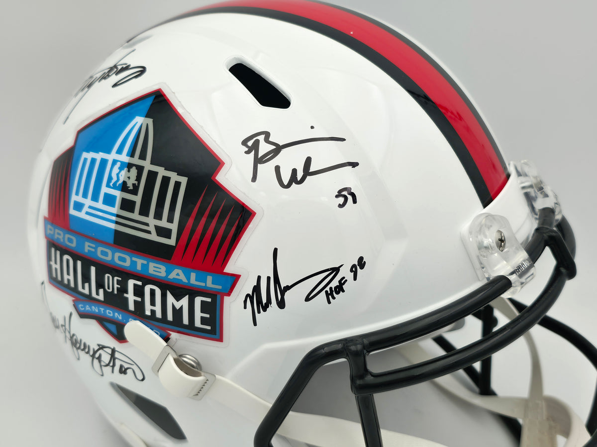 Hall of Fame Linebackers Autographed White Full Size HOF Logo Speed Replica Helmet With 5 Signatures Including Lawrence Taylor Beckett BAS Witness Stock #267941