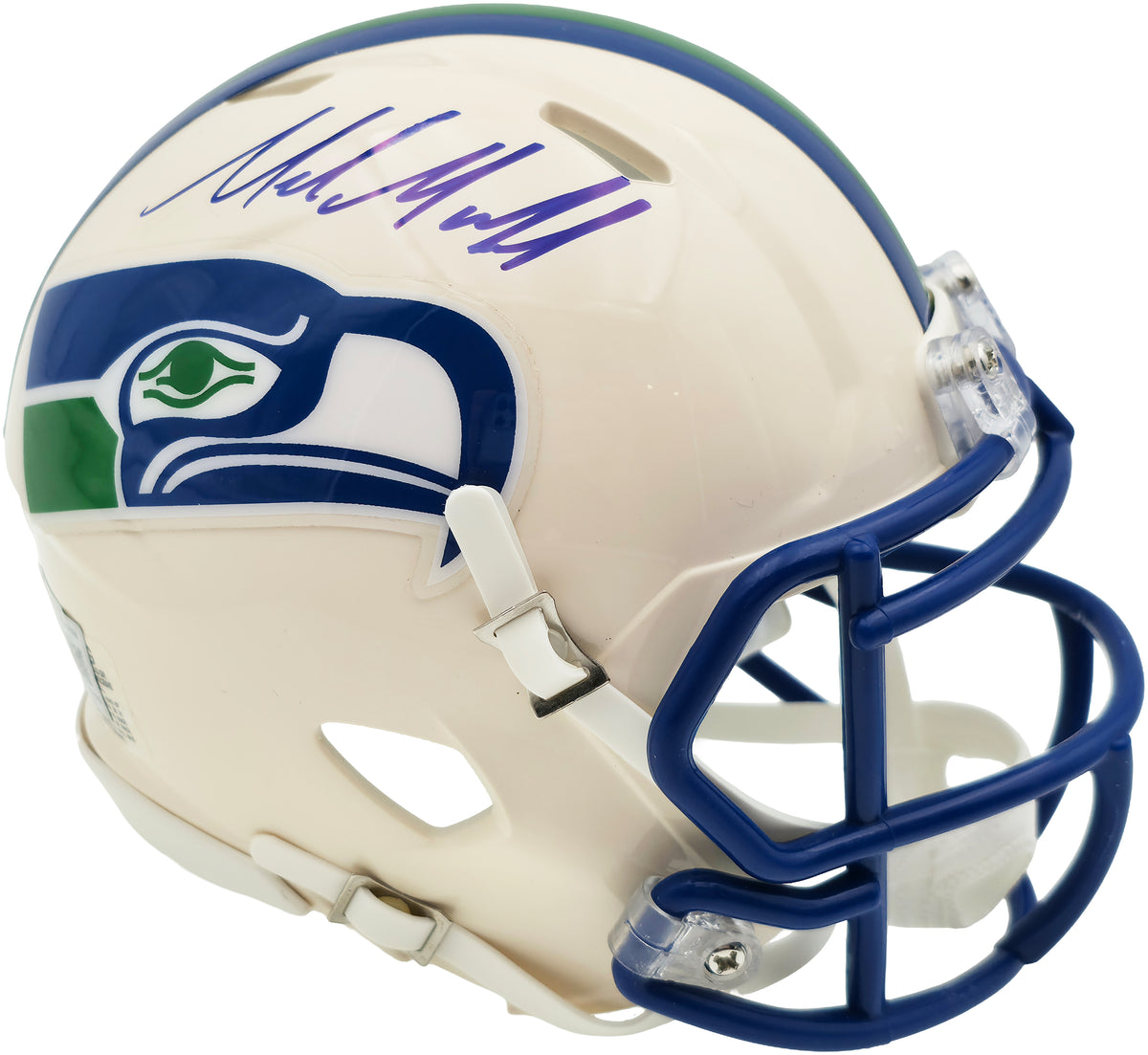 Mike Macdonald Autographed Seattle Seahawks Cream Retro Speed Mini Helmet Beckett BAS Witness Stock #267795