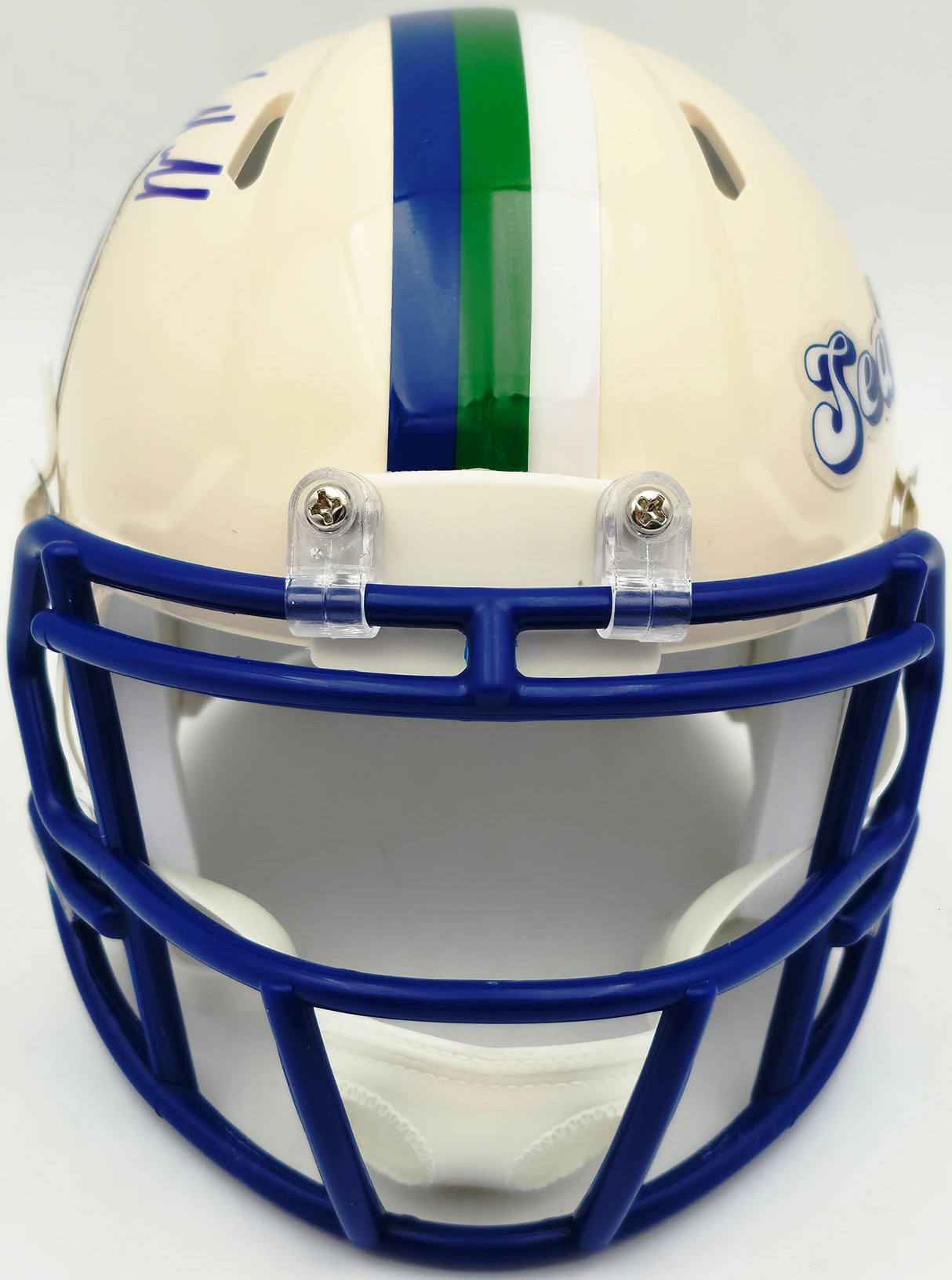 Mike Macdonald Autographed Seattle Seahawks Cream Retro Speed Mini Helmet Beckett BAS Witness Stock #267795