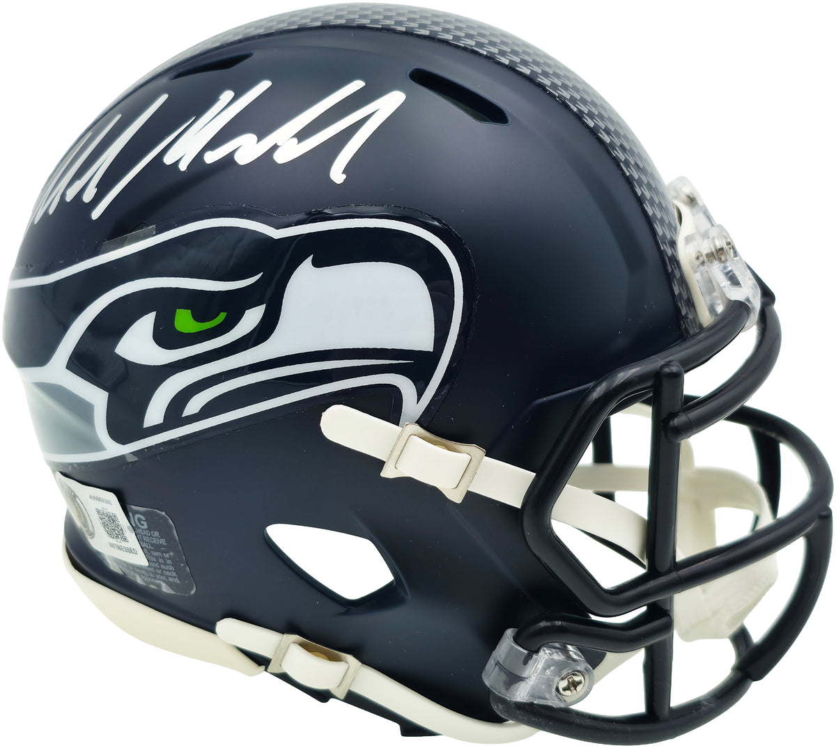 Mike Macdonald Autographed Seattle Seahawks Blue Super Bowl LX Champions Logo Speed Mini Helmet Beckett BAS Witness Stock #267798