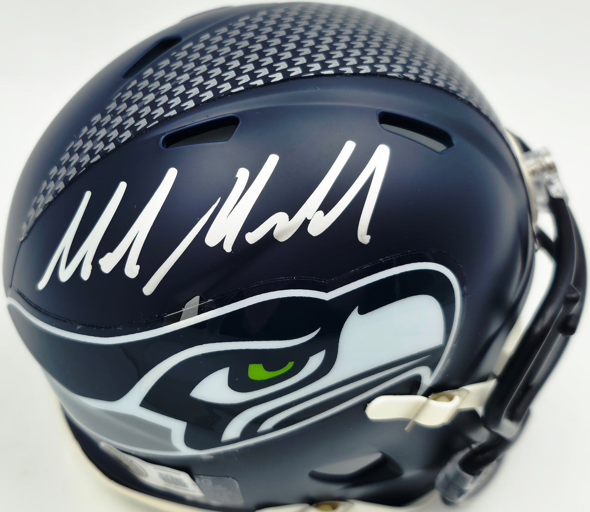 Mike Macdonald Autographed Seattle Seahawks Blue Super Bowl LX Champions Logo Speed Mini Helmet Beckett BAS Witness Stock #267798
