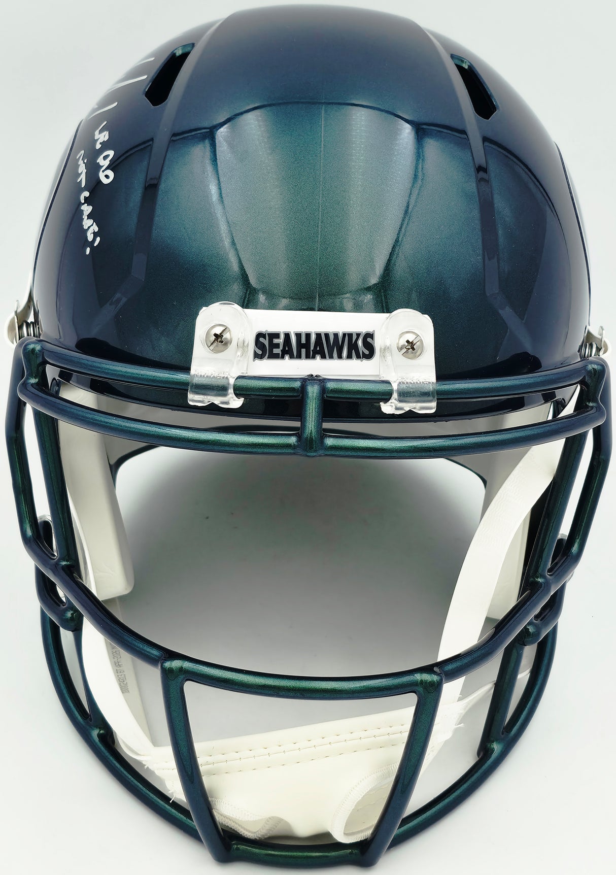 Mike Macdonald Autographed Seattle Seahawks Rivalries Full Size Speed Replica Helmet "We Did Not Care!" Beckett BAS Witness Stock #267790