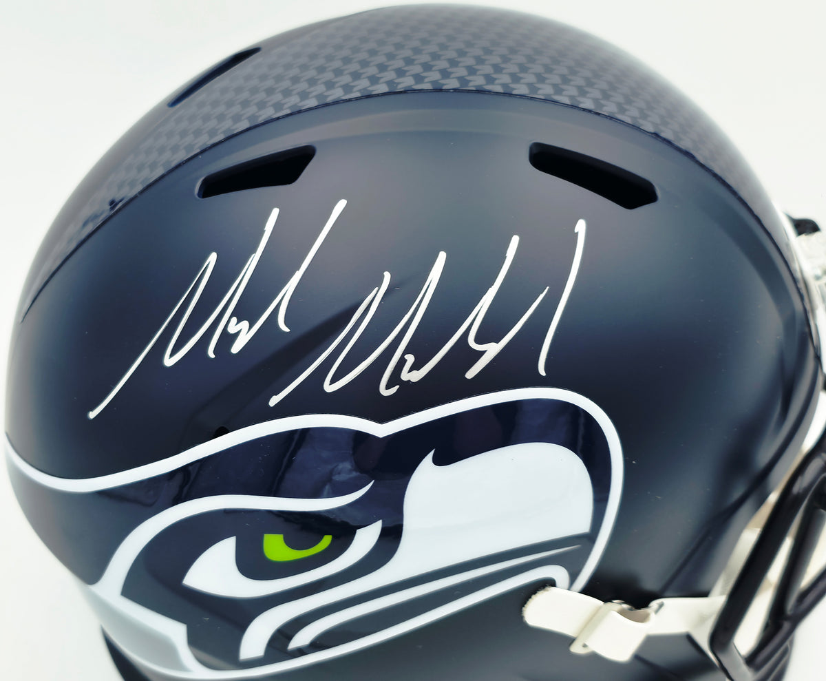 Mike Macdonald Autographed Seattle Seahawks Blue Super Bowl LX Champions Logo Full Size Speed Replica Helmet Beckett BAS Witness Stock #267793