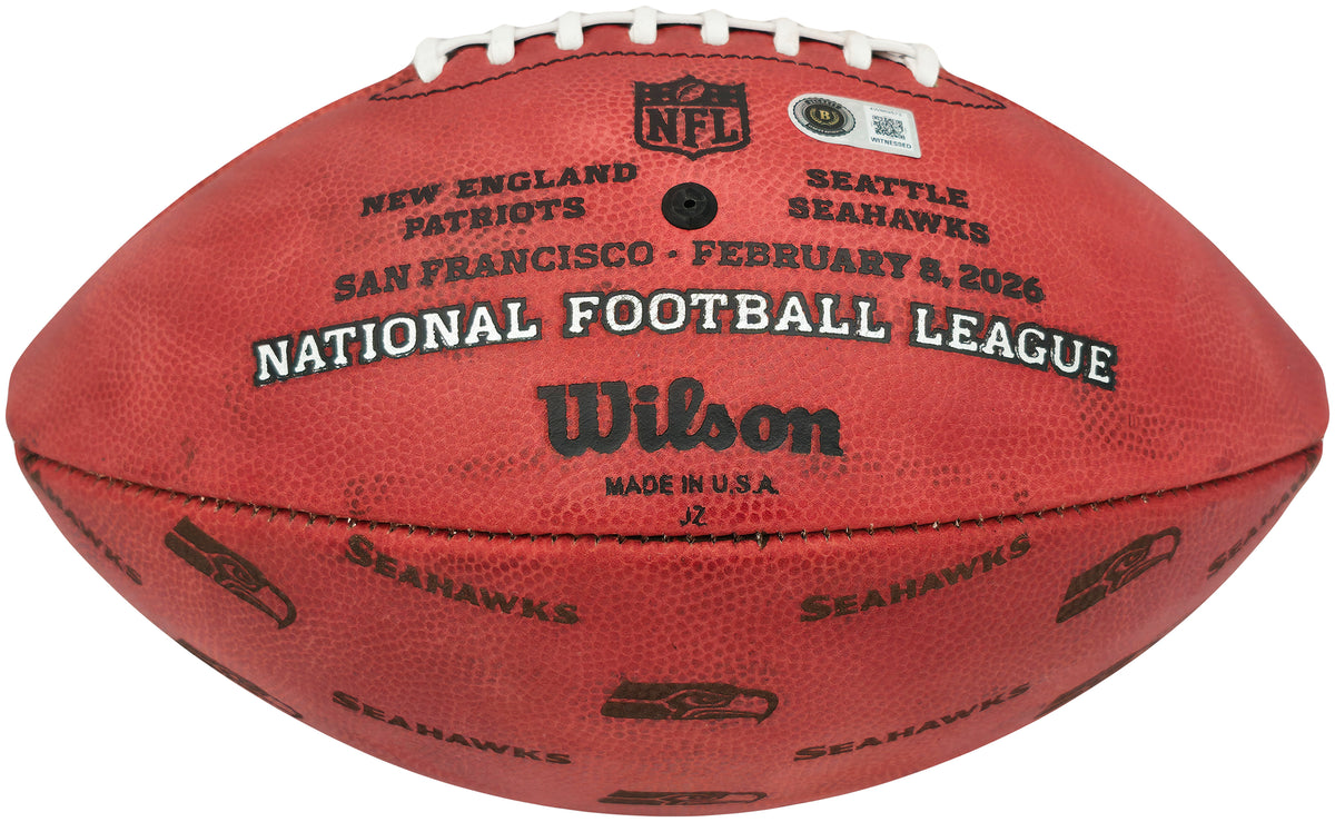 Mike Macdonald Autographed Official Super Bowl LX Commemorative Leather Football Seattle Seahawks Beckett BAS Witness Stock #267794