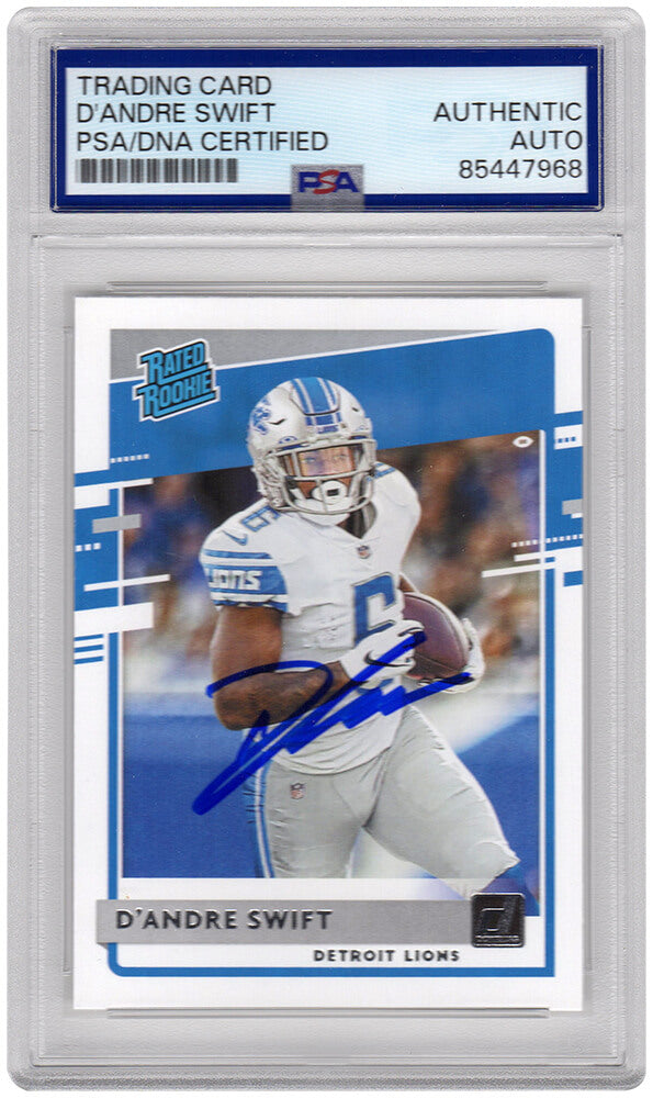 D'Andre Swift Signed Detroit Lions 2020 Donruss Rated Rookie Football Card #309 - (PSA Encapsulated)