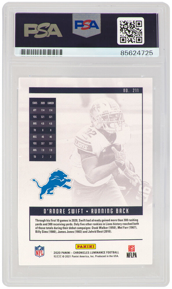 D'Andre Swift Signed Lions 2020 Panini Luminance Rookie Football Card #211 - (PSA Encapsulated)
