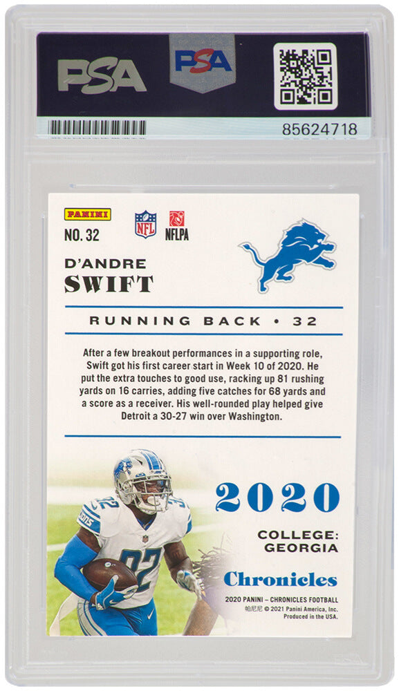 D'Andre Swift Signed Lions 2020 Panini Chronicles Rookie Football Card #32 - (PSA Encapsulated)