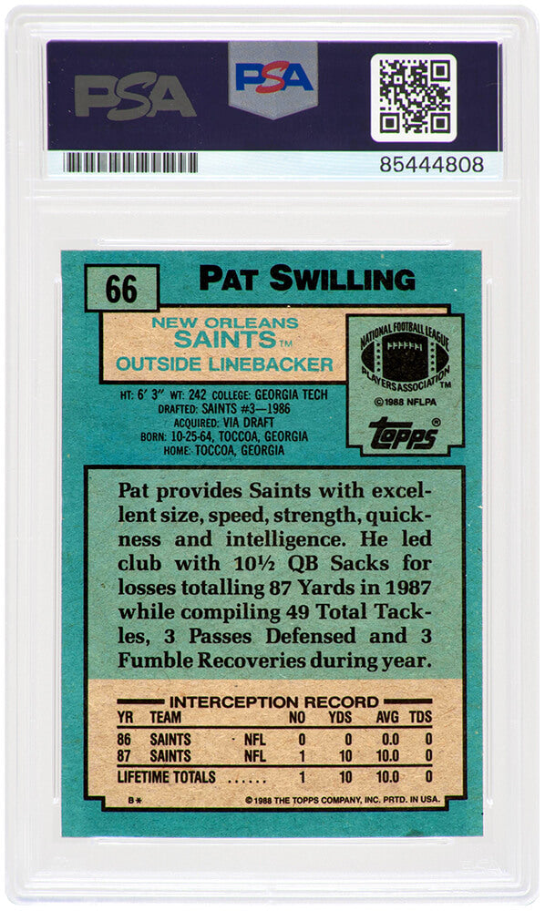 Pat Swilling Signed New Orleans Saints 1988 Topps Rookie Football Card #66 - (PSA Encapsulated)