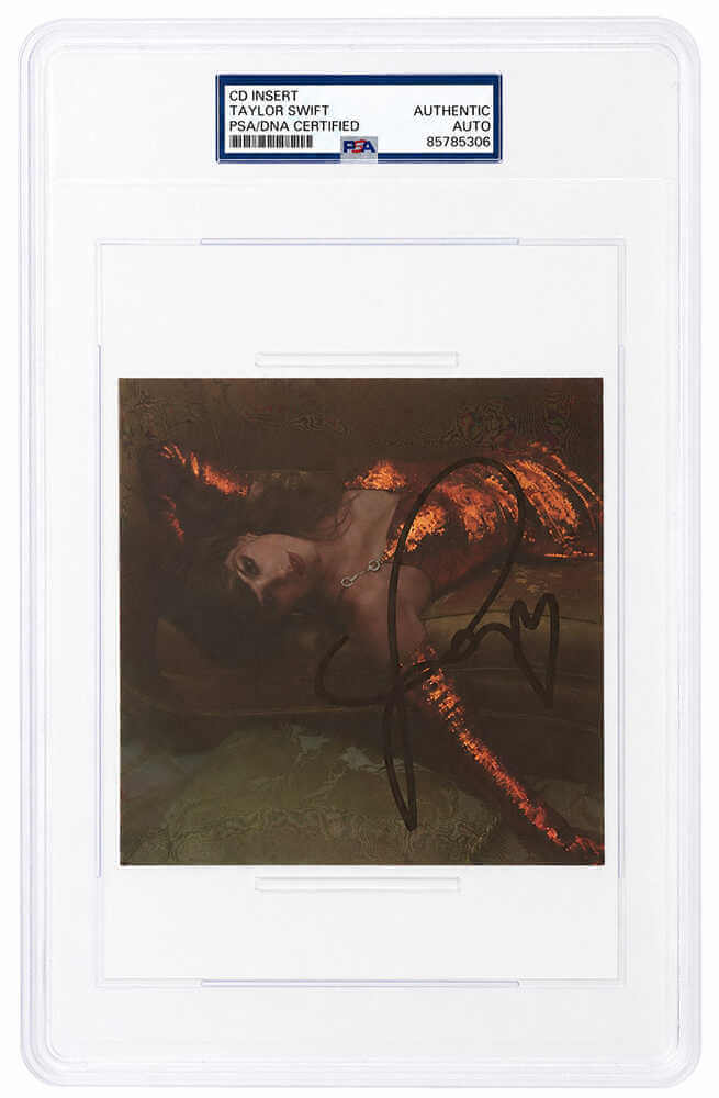 Taylor Swift Signed 'Life Of A Showgirl' (Laying Down) 5x5 CD Insert w/Heart - (PSA/DNA Encapsulated)