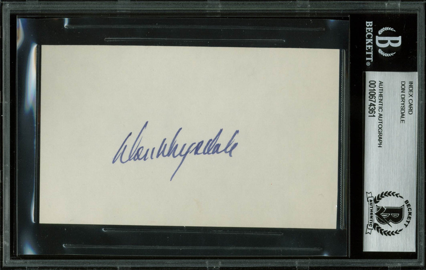 Dodgers Don Drysdale Authentic Signed 3x5 Index Card Autographed BAS Slabbed