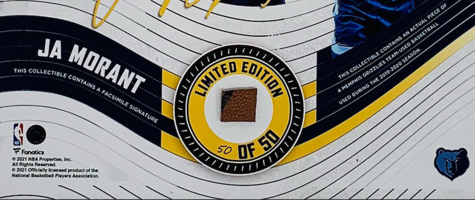 JA MORANT Grizzlies Framed 15" x 17" Game Used Basketball Display LE 50/50