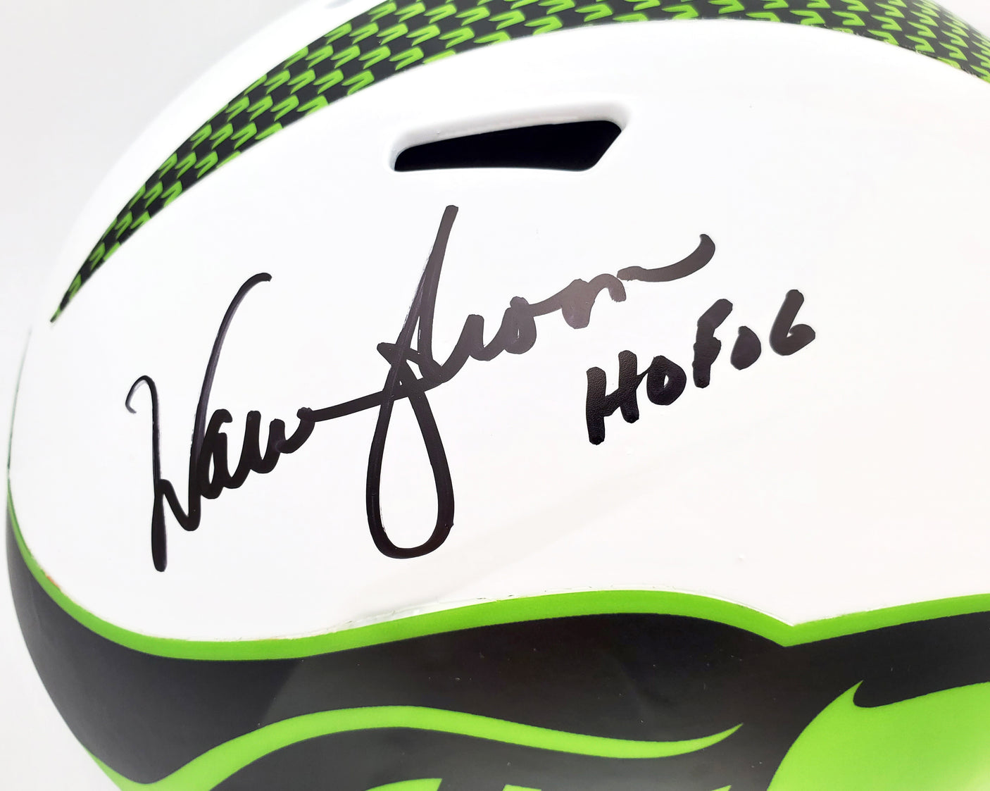 Warren Moon Autographed Seattle Seahawks Lunar Eclipse White Full Size Replica Speed Helmet "HOF 06" MCS Holo Stock #196472