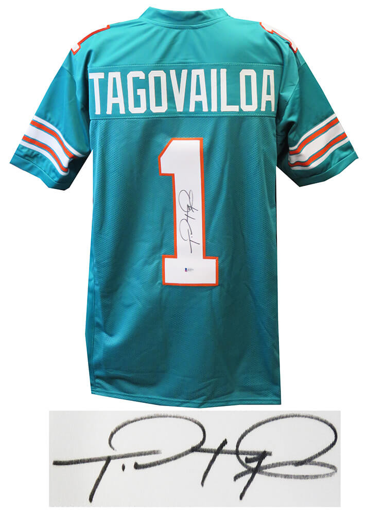 Tua Tagovailoa Signed Teal Custom Football Jersey (Beckett)