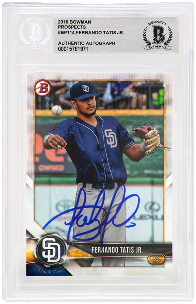 Fernando Tatis Jr. Signed San Diego Padres 2018 Bowman Prospects Baseball Trading Card #BP114 - (Beckett Encapsulated)