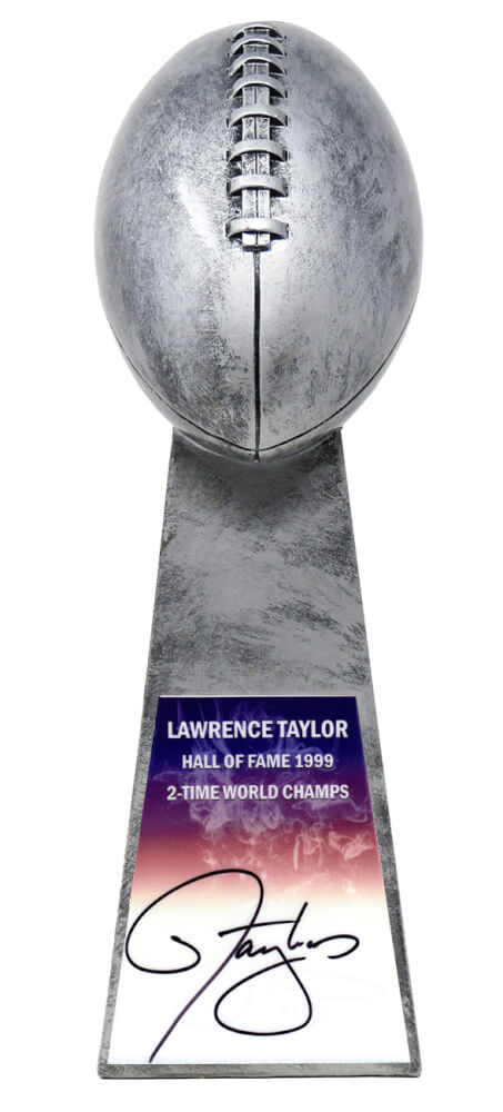 Lawrence Taylor Signed Football World Champion 15 Inch Replica Silver Trophy