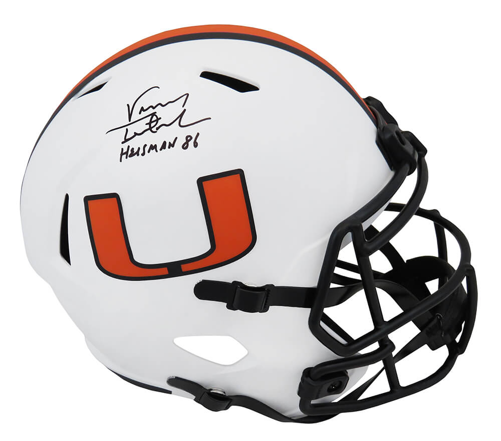 Vinny Testaverde Signed Miami Hurricanes Lunar Eclipse White Matte Riddell Full Size Speed Replica Helmet w/Heisman'86