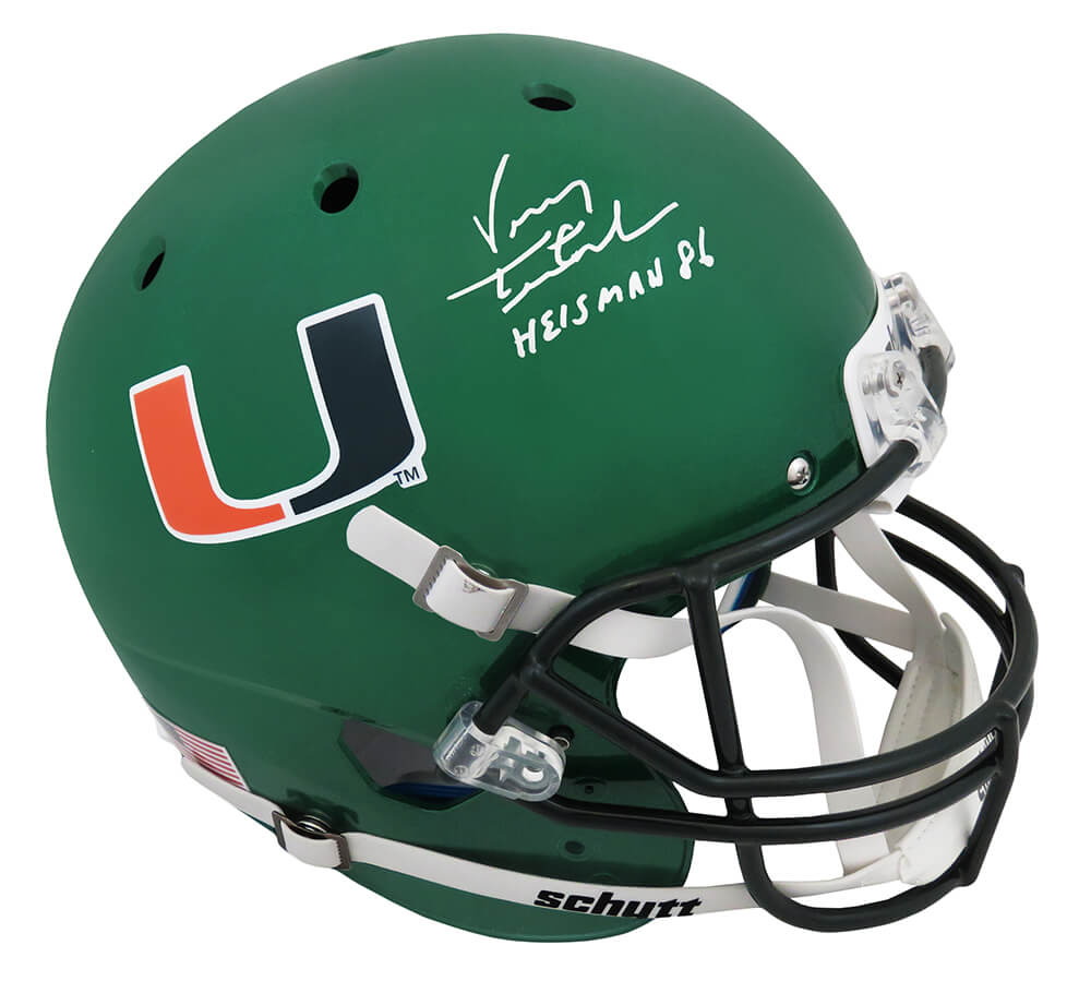 Vinny Testaverde Signed Miami Hurricanes Green Schutt Full Size Replica Helmet w/Heisman'86