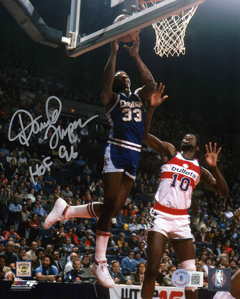 David Thompson Signed Denver Nuggets Dunk vs Bullets 8x10 Photo w/HOF'96 - (Beckett)