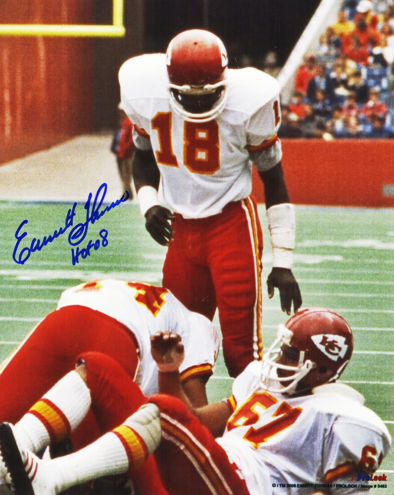 Emmitt Thomas Signed Kansas City Chiefs Action 8x10 Photo w/HOF'08