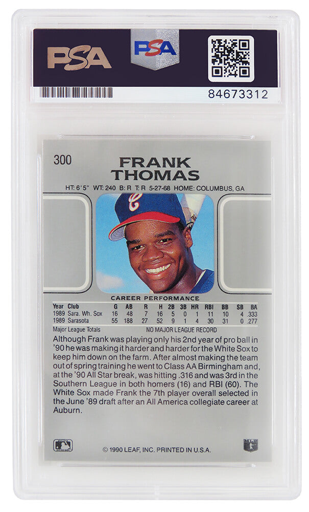 Frank Thomas Signed White Sox 1990 Leaf Rookie Card #300 (PSA/DNA Encapsulated)