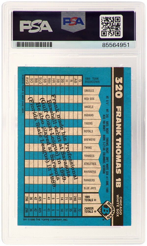 Frank Thomas Signed Chicago White Sox 1990 Bowman Rookie Baseball Card #320 - (PSA/DNA Encapsulated)