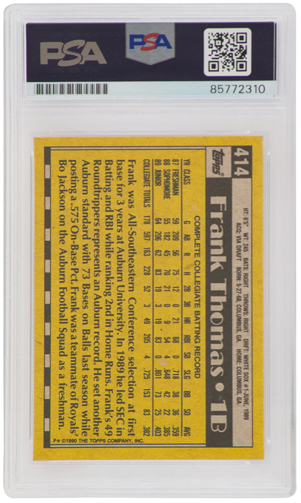 Frank Thomas Signed White Sox 1990 Topps Rookie Baseball Card #414 w/HOF 2014 - (PSA Encapsulated)