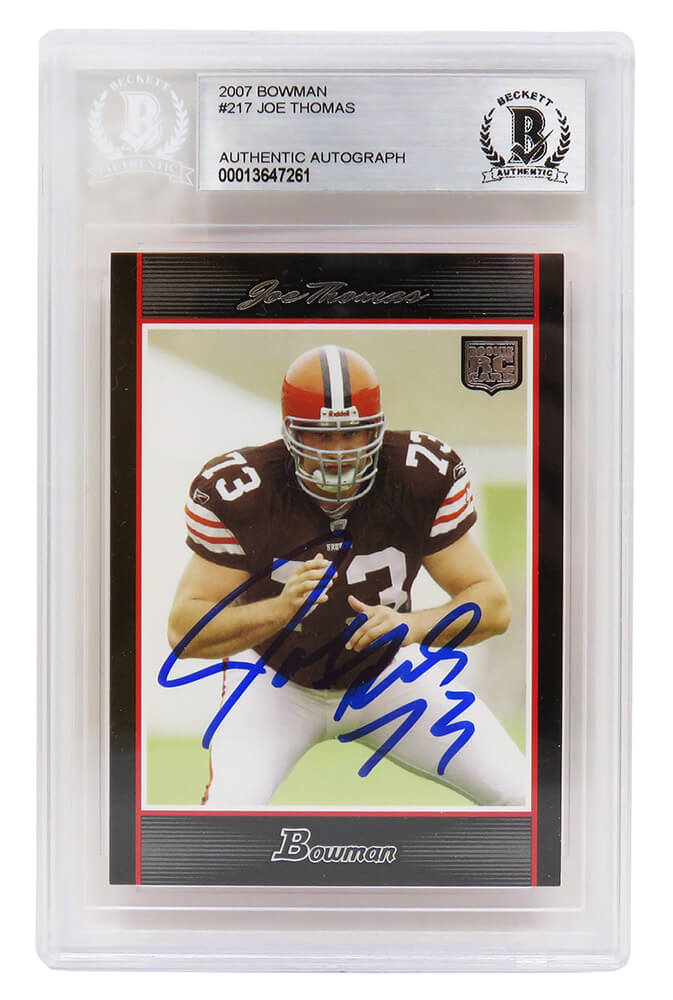 Joe Thomas Signed Cleveland Browns 2007 Bowman Football Rookie Card #217 - (Beckett Encapsulated)
