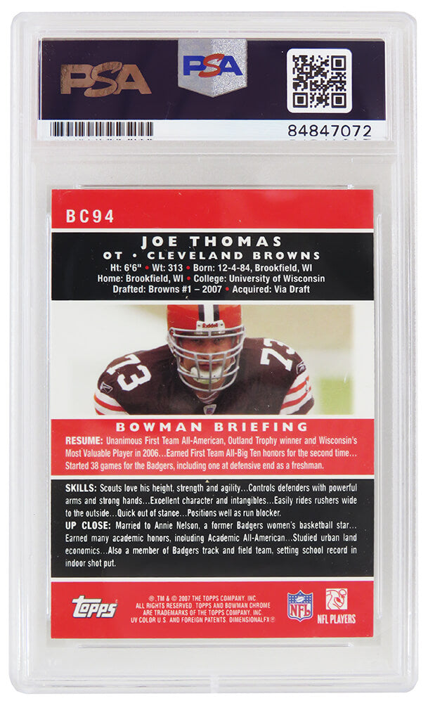 Joe Thomas Signed Cleveland Browns 2007 Bowman Chrome Rookie Card #BC94 (PSA/DNA Encapsulated)