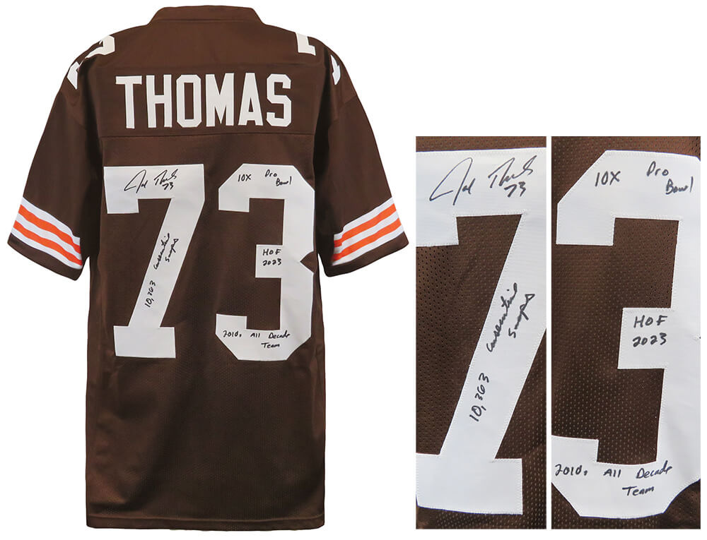 Joe Thomas Signed Brown Custom Football Jersey w/4-Inscriptions