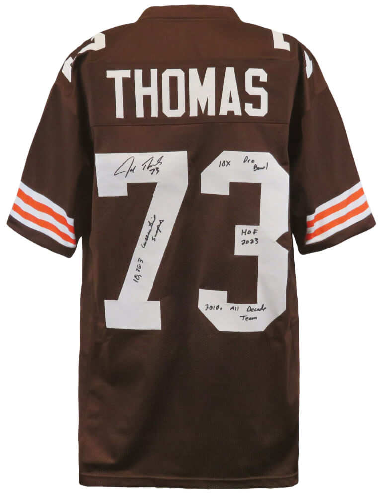 Joe Thomas Signed Brown Custom Football Jersey w/4-Inscriptions